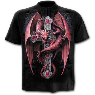 T-shirt homme avec dragon rouge sur croix gothique