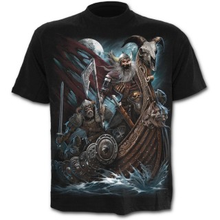 T-shirt homme avec guerriers viking en squelettes sur leur Drakkar
