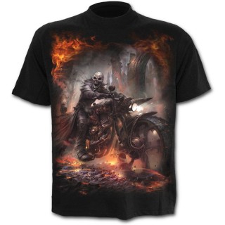 T-shirt homme avec motard en squelette et sa moto steampunk