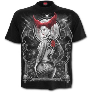 T-shirt homme avec vampiresse et rose sur fond de lune