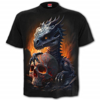 T-shirt homme à bébé dragon et crâne humain veiné de feu