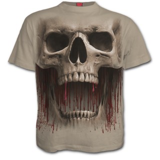 T-shirt homme beige  crane et coulures de sang "DEATH ROAR"