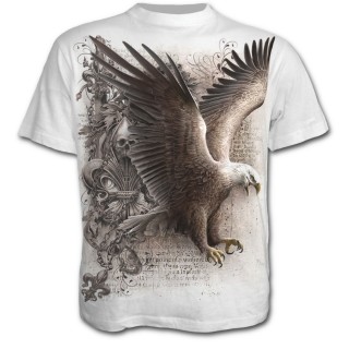T-shirt homme blanc avec aigle, fleur de lys et crane