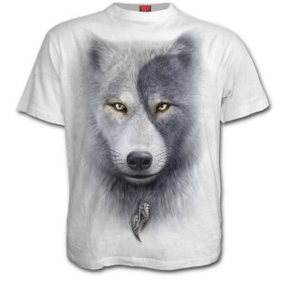 T-shirt homme blanc avec loups et attrape rve inspiration Yin et Yang