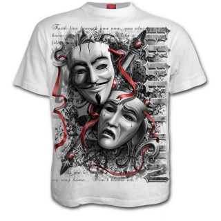 T-shirt homme blanc "REBELLION" avec croix et masques vnitiens