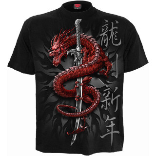 T-shirt homme à dragon enroulé autours d'un sabre japonais