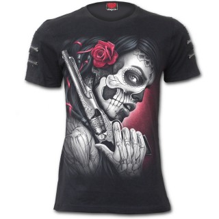 T-shirt homme goth-rock "DEATH PISTOL"  manches courtes zippes