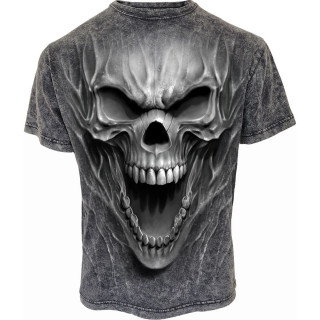 T-shirt homme gothique gris acide à crane spectral "Mort Émergente"