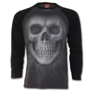 T-shirt homme gothique manches longue avec crane sur fond craquel