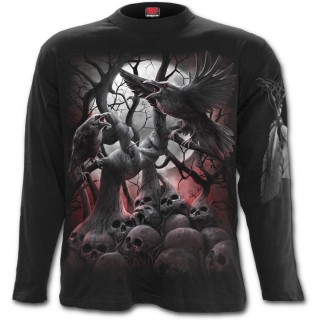 T-shirt homme gothique manches longues avec arbres macabres et corbeaux