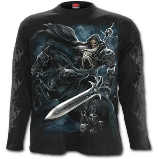 T-shirt homme gothique  manches longues avec cavalier de La Mort sur son cheval noir