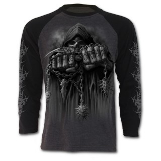 T-shirt homme gothique  manches longues avec la Mort  chaine de combat