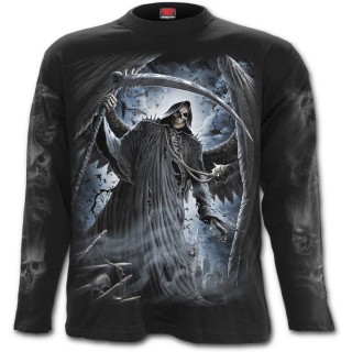 T-shirt homme gothique manches longues avec La mort entoure de ses fidles chauves-souris