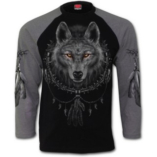 T-shirt homme gothique  manches longues avec loup et attrape-rves amrindien