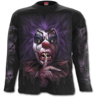 T-shirt homme gothique manches longues  visage de clown sanguinaire