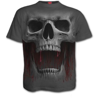 T-shirt homme gris  crane et coulures de sang "DEATH ROAR"