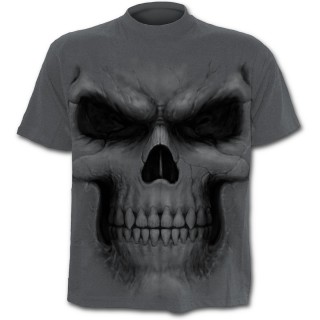 T-shirt homme gris  crane fantme marqu d'un pentagramme