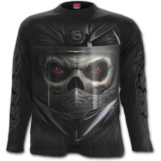 T-shirt homme  manches longues avec biker dmon sur moto rouge sang