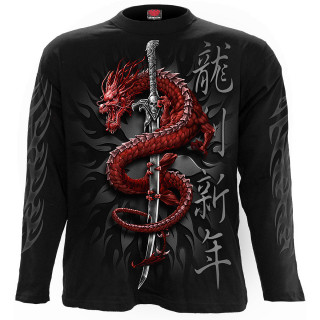 T-shirt homme manches longues  dragon enroul autours d'un sabre japonais