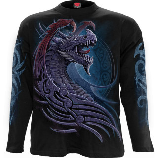 T-shirt homme manches longues à dragon violet et pourpre ailé sur fond runique