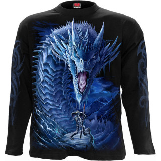 T-shirt homme manches longues  guerrire combattant un Dragon de Glace