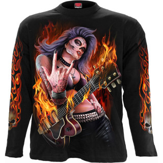 T-shirt homme manches longues à rockeuse style calavera avec guitare