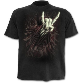 T-shirt homme noir avec guitariste faisant le salut Rock