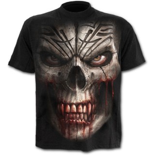 T-shirt homme noir  crane tribal ensanglant