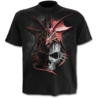 T-shirt homme noir  dragon rouge sur crane  pointes