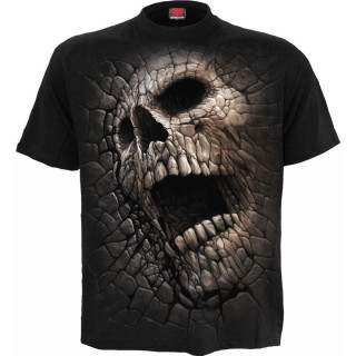 T-shirt homme noir effet craquel  tte de mort et pentacle