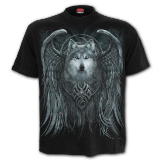 T-shirt homme noir "Esprit du loup"  avec loup  ailes d'ange