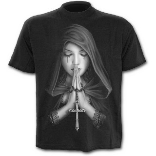 T-shirt homme noir  femme en prire et ange