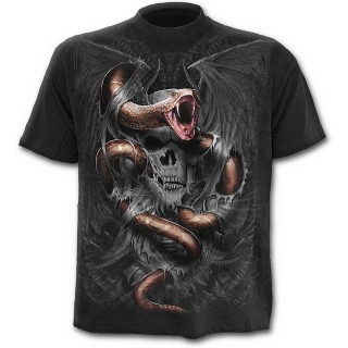 T-shirt homme noir imitation dchir avec squelette et serpent