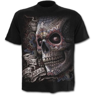 T-shirt homme noir "Jour des morts" avec tte de mort  chapeau