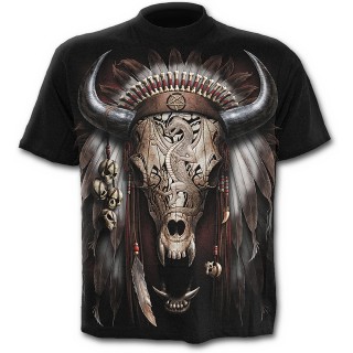 T-shirt homme noir  shaman indien et pige  dragon