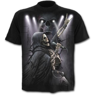 T-shirt homme "ROCK 4EVER" avec guitare, ailes et main squelette rockeur