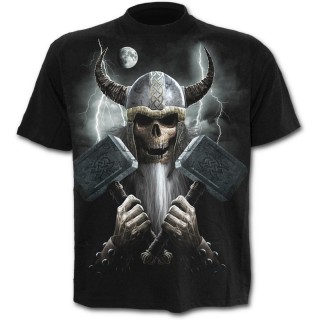 T-shirt homme squelette viking avec marteaux et casque  cornes