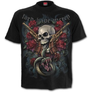 T-shirt homme style tatoo  crane, serpent et guns sur lit de roses