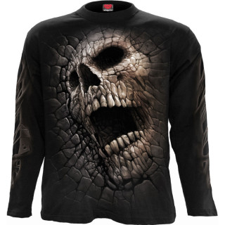 T-shirt manches longues homme effet craquel  tte de mort et pentacle