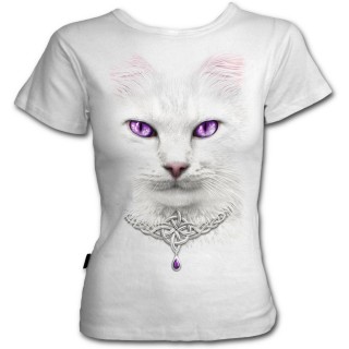 T-shirt ventre nu femme gothique avec chat  collier celtique