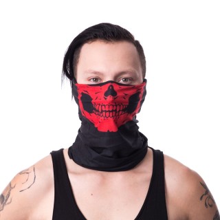 Snood (masque) noir gothique à machoire squelette rouge