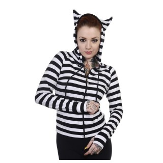 Sweat capuche femme ray  oreilles de chat - Noir et blanc