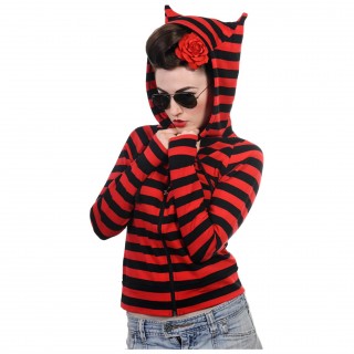 Sweat capuche femme ray  oreilles de chat - Noir et rouge