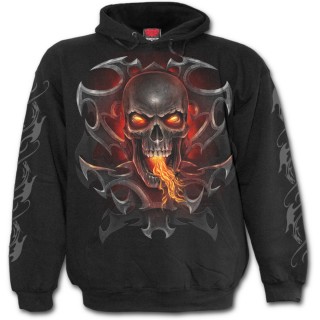 Sweat capuche gothique noir pour enfant avec dragon de flamme et crane