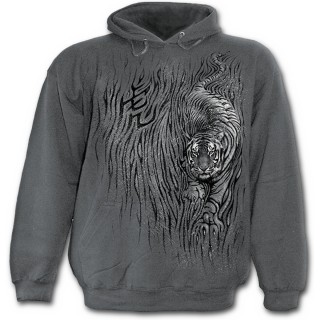 Sweat capuche gris pour enfant avec tigre froce