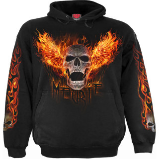 Sweat capuche homme crane  ailes de feu et rockeuse style calavera