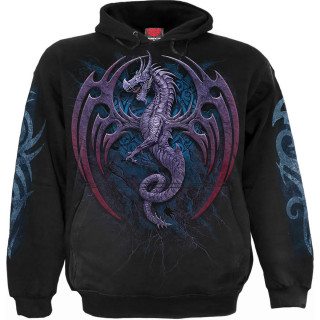 Sweat capuche homme  dragon violet et pourpre ail sur fond runique