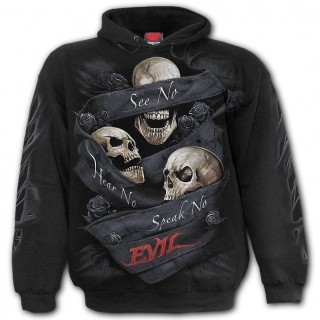 Sweat capuche homme gothique  trio de cranes "SEE NO EVIL"