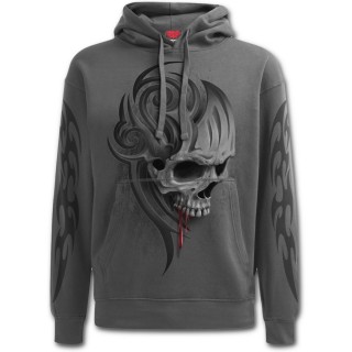 Sweat-capuche homme gris  crane et coulures de sang "DEATH ROAR"