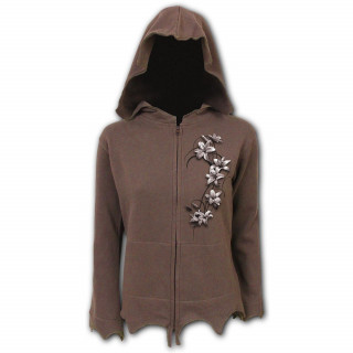 Sweat capuche zip femme "coeur pur" avec fleurs blanches - Marron